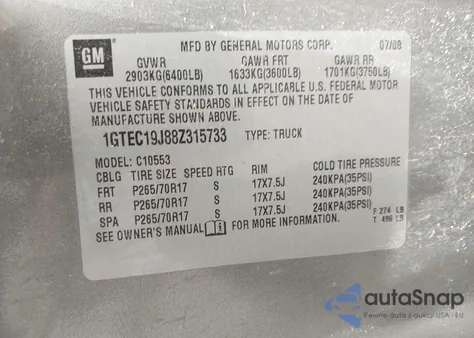 2008 GMC Sierra 1500 Sle2 from USA, damaged, VIN 1GTEC19J88Z315733